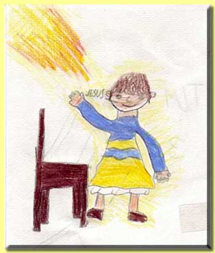 Schülerzeichnung: Mary Ward spricht ihr 1. Wort: Jesus!