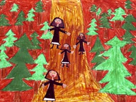 Schülerzeichnung: Mary Ward auf der Reise - allerdings zu Fuß!